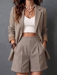 Conjunto Blazer e Shorts Xadrez