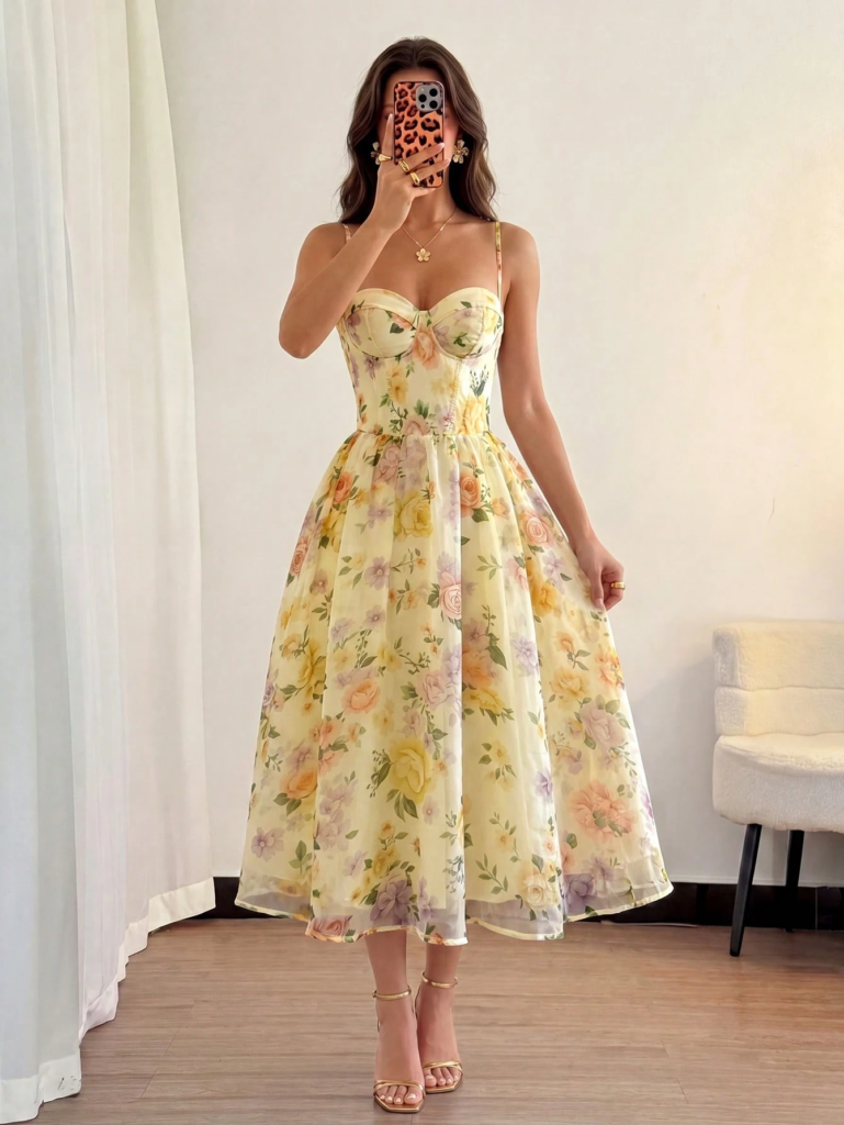 Vestido Midi com Estampa Floral