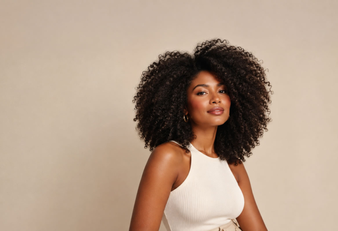 Mulher com cabelo crespo natural bem cuidado