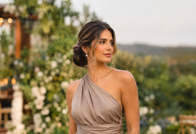 Penteado elegante para convidada de casamento com coque baixo